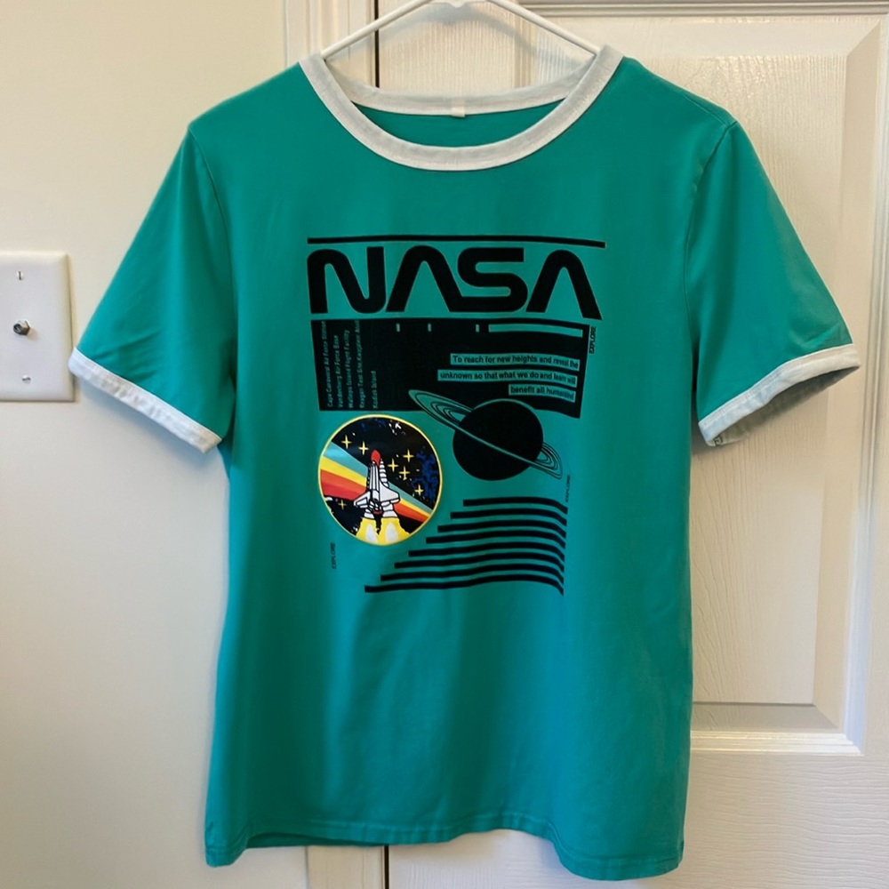 NASA Sea Foam Green Ringer tee. Size Large.